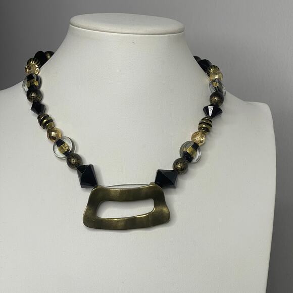 Chico's Jewelry - Chico's necklace tribal signed jewelry black gold tone resin pendant bohemian
